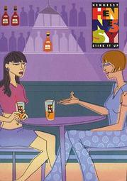 C酒類藝術酷卡明信片酒卡 軒尼詩 Hennessy 酒吧聊天的女人 