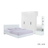 ชุดห้องนอน รุ่นแมสซิโม่+แมกซี่ (เตียงนอน, ตู้เสื้อผ้า 4 บาน, โต๊ะเครื่องแป้ง) - สีขาว