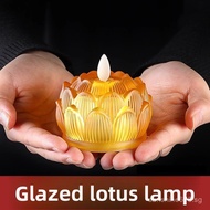 Color Glass Electronic Lotus Lamp For Buddha Lamp LED Simulation Candle Household For Buddha Guanyin