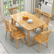 櫻桃傢俱 - (一枱四椅)橡膠木實木餐枱北歐簡約餐檯餐椅組合長方形餐枱120CM