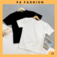 T7 Men's short-sleeved round neck T-shirt in foam elastic fabric, black and white, Menswear Top 94 F