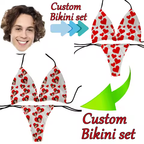 Customized bikini suits with pictures 3D printing fun DIY your photos pet logo love pattern swimwear