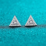 925 Sterling Silver Earrings Female Inlaid pt950 Platinum Triangle Moissanite Stud Earrings