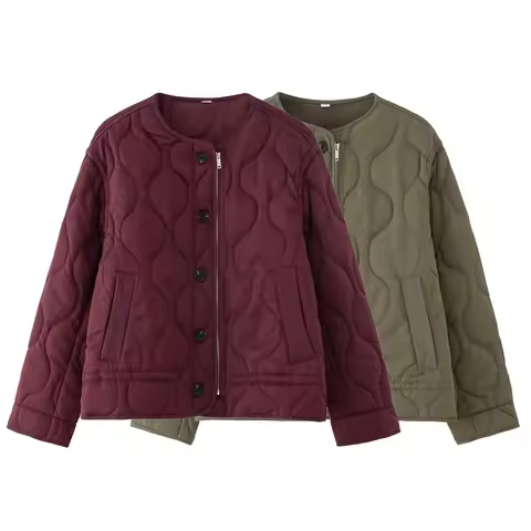 New Women's Vintage Crewneck Quilted Cotton-padded Jacket Loose Version Quilting Casual Jacket