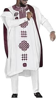HD African Mens Apparel Agbada Clothing Embroidery Dashiki Shirts and Pants Outfits 3 Pieces