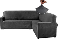 ALIECOM Velvet Corner Sectional Couch Covers L Shaped Sofa Cover for Dogs Stretchable Elastic U Shape Couch Slipcover for Living Room Anti Slip Pet Friendly Furniture Protector (Dark Gray, Large)