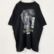 古著《進擊的巨人》短袖動漫印花 T 卹，復古圓領，以偵察兵團的利威爾上尉為特色，黑色，2X 碼