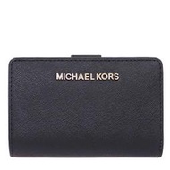 【W小舖】MICHAEL KORS MK 黑色 防刮十字紋皮革 雙層中夾 皮夾 中夾 錢包~M09656