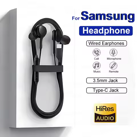 Type C Wired Earphone For Samsung Galaxy S25 S24 S23 Ultra Plus 3.5mm Earbuds Headphones For A55 A54