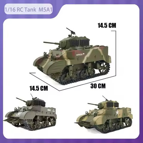 New COOL BANK 1/16 M5A1 Light RC Tank 2.4G Sound and Light Smoke Electric Rc Electric slip ring Mili