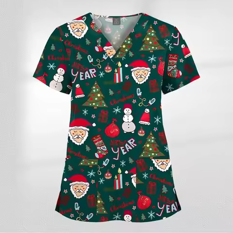 Nursing uniform, V-neck Christmas uniform, short sleeved, fashionable nursing uniform, top, beauty s