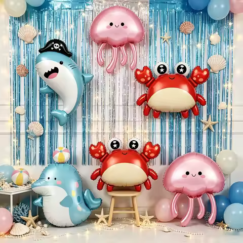 4pcs Ocean Theme Pirate Shark Dolphin Jellyfish Crab Foil Balloons Undersea Birthday Party Decor Bab