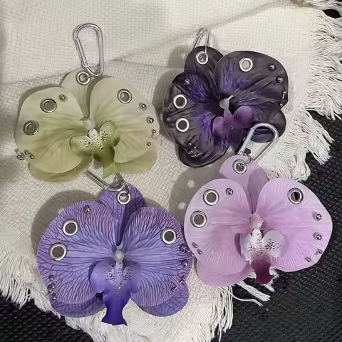 Phone Charms Phalaenopsis Orchid Keychain Keyring Keychains Imitation Flower Pendant Fashion Cloth B
