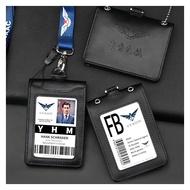 hot！【DT】○﹍  Formal Aviation Crew Reporter Agent ID Badge Business Card Holder with Neck Lanyard Leather holders