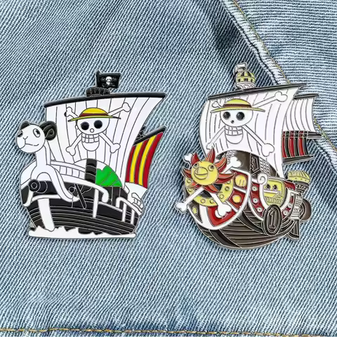 2 Pcs Anime Brooch Going Merry Thousand Sunny Design Enamel Pin Backpack Clothing Jewelry Metal Badg