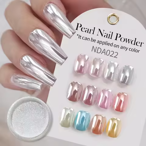 NICOLE DIARY Mirror Effect Aurora Pearl White Nail Powder Moonlight Metal Rubbing Dust Chrome Nail A