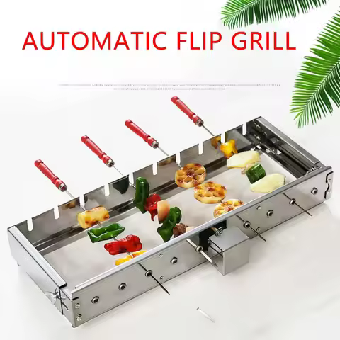 Commercial Barbecue Skewers Griddle Stainless Steel Grill Automatic Meat Rotate Machine Width Adjust