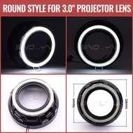 สีดำ ฝาครอบ โปรเจคเตอร์พร้อมไฟวงแหวน crystal halo ring สีขาวใส่กับโปรเจคเตอร์ Mini H1 หรือ Q5 Hella