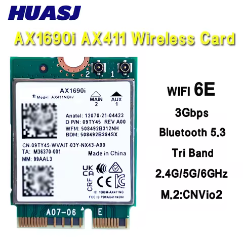 Wi-Fi 6E AX1690i AX411 AX411NGW WIFI 6E Speed 2.4 Gbps 802.11ax 2.46GHz 56GHz 6GHz Bluetooth 5.3 BT5