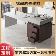 Slate Island Table Multifunctional with Socket Storage Retractable Tea Table Integrated Slate Island