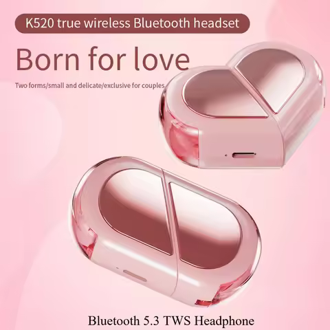 Creative Rotatable Pink Bluetooth Earphones Cute Love TWS 5.3 Wireless Headphones Heart Shaped Heads