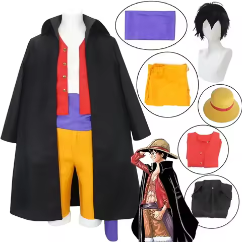 Luffy Cosplay Kimono Anime Monkey D Luffy Wano Cosplay Costume Wig Trench Coat Shorts Hat Suits Hall