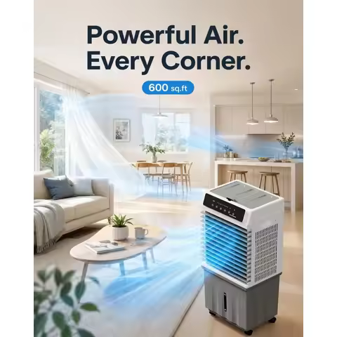 1800 CFM Portable Evaporative Swamp Cooler 3-in-1 Ultra-Quiet 30dB Remote 12H Timer & 120° Swing, Cu