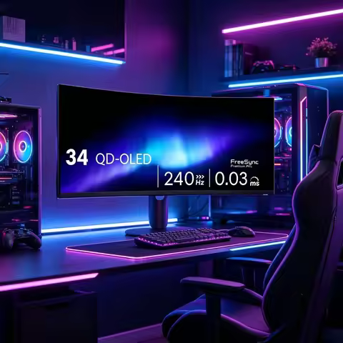 34 240Hz QD OLED Curved Gaming Monitor 34.2 inch WQHD 3440x1440 0.03ms 1800R AMD FreeSync Premium Pr