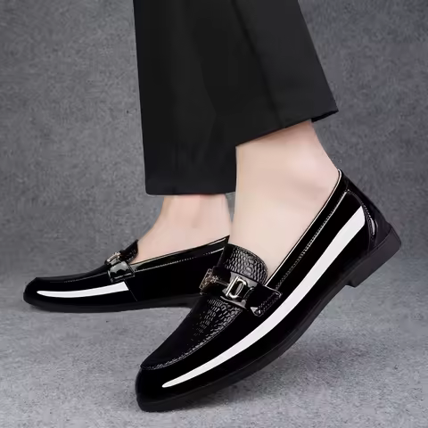 Lacquer leather men's flat shoes Fashionable minimalist design style Leisure Business Office Wedding