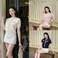 TENDRE - Women's Elegant Short Sleeve Sweater with Bow Tie Standard Form - Basic Knitted Sweater Eas