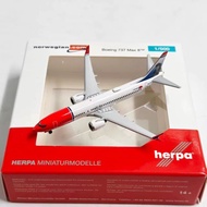 Herpa 1: 500 Norwegian Airlines Boeing 737 Max 8 Simulation Alloy Airplane Model Collection Ornament