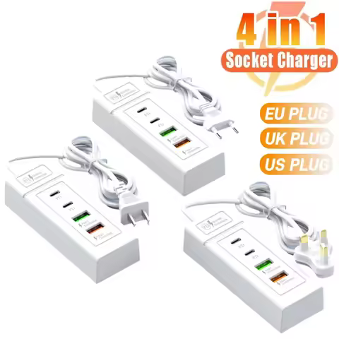 4 Ports USB Power Strip USB C Fast Charging Mobile Phone Charge Adapter EU/US/UK Plug USB HUB 3.0 Sp