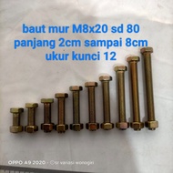 12 M8x20 to 80 key bolts and nuts, 2cm to 8cm long