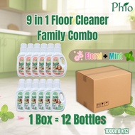 Phio 9-in-1 Floor Cleaner 1L x12 | Wax Protection | Shiny & Fresh | Pet/Kid Friendly | For Floor Was