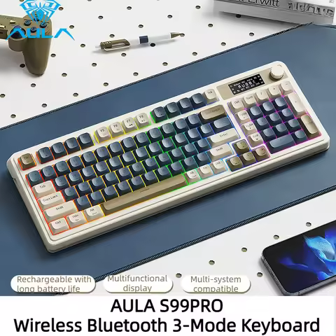 AULA S99PRO Wireless 3-Mode Keyboard Bluetooth 2.4G & Wired Triple Connect RGB Backlit with Digital 