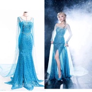 Freezing Elsa princess long dress Sequin mesh Elsa costume adult snow queen costume party dress Hall