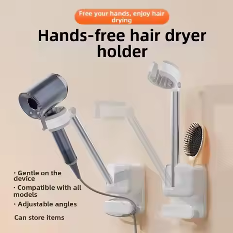 No‑hole Wall‑mounted Hair Dryer Stand, Bathroom Hair Dryer Organizer Storage Rack, Lazy Hair Dryer H