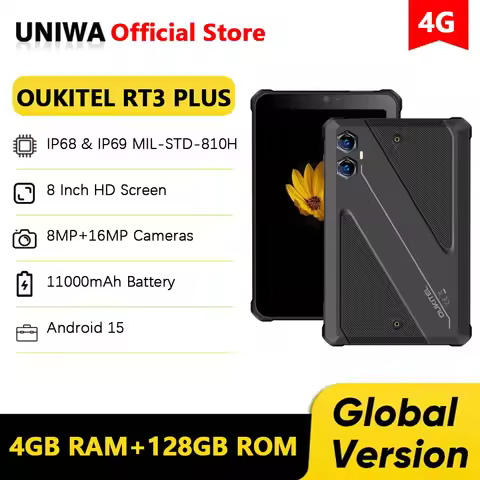Oukitel RT3 PLUS 4G Rugged Tablet 8 Inch HD 16GB (4+12)+128GB Smart Pad 11000mAh 16MP IP68 &IP69K Ta