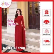 Traditional red American silk ao dai, round neck, plain, ao dai muslimah