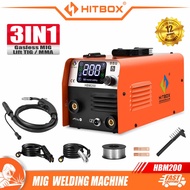 HITBOX ตู้เชื่อม MIG ตู้เชื่อมไฟฟ้า 3 ระบบ MMA/MIG/TIG 200Amp มีหน้าจอแสดงกระแสไฟ IGBT Inverter เครื่องเชื่อม ไม่ใช้แก๊ส CO2 แถมฟรี ลวดเชื่อมฟลักซ์คอร์ 1 กก.