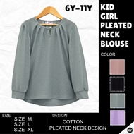 ZY KT2821 6Y-11Y Kids Girl Cotton Jacquard Pleated Neck Blouse Top