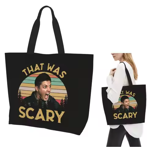 Jensen Ackles Dean Winchester Supernatural That Was Scary Shopping Tote Bag Canvas Shoulder Bags Sho