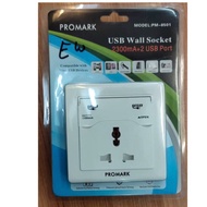 PROMARK 13A WALL SOCKET WITH 2 PORT 2.1A USB