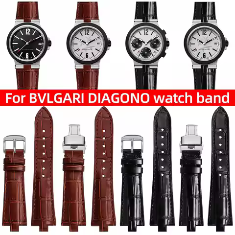 For BVLGARI DIAGONO Cowhide watchband 103383 103868 103539 103445 Genuine leather Strap bracelet men