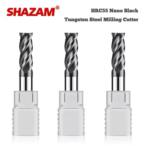 SHAZAM HRC55 4-Flute Black Nano Coating Flat End Mills Tungsten Steel Carbide Milling Cutter CNC Mec