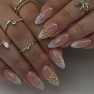 Ready Stock Fast Shipping 2026 New Style French Exquisite Bow Wear Nails Almond Phnom Penh Line Exqu