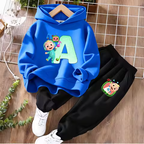 2pcs Cocomelons Children's Tracksuit Set Anime Printed Letter A-Z Spring Fall Sweatshirt Suit Hoodie