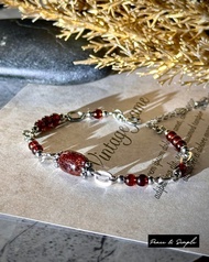 矜貴 - 紅銅鈦滿絲水晶手鍊/醫療鋼/老礦紅銅鈦/紅石榴石/五行火