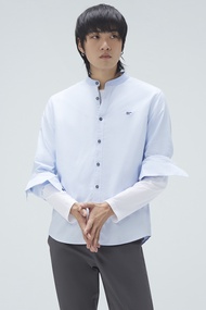 ESP เสื้อเชิ้ตแขนยาวคอจีน ผู้ชาย สีน้ำเงินอ่อน | Contrast Stand Collar Shirt | 03813