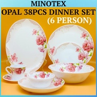 Minotex 38pcs Opal Round Dinner Set for 6 Person | Opal Glass Plate Bowl Cup Set Pinggan Opal